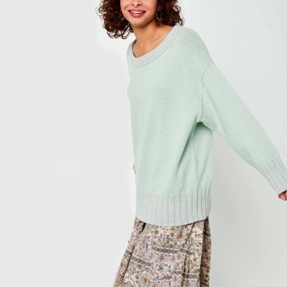 NWT Free People lime grey cotton blend oversize relaxed fit sweater, S - Picture 9 of 15